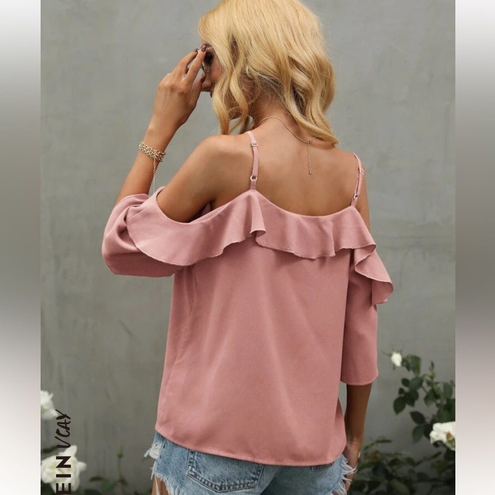 Cold Shoulder Ruffle Trim Blouse - Picture 2 of 2